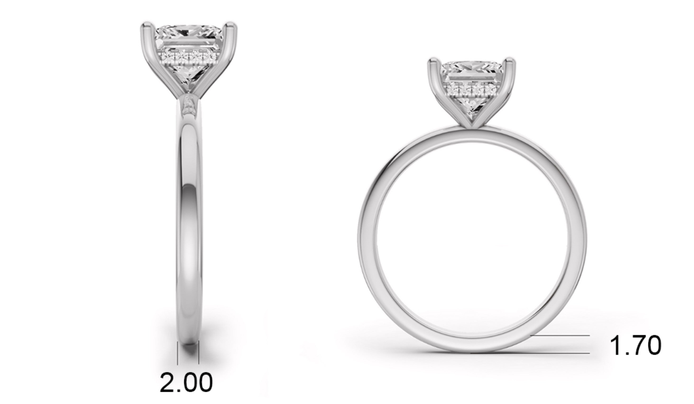 Princess Hidden Halo Plain Shank Engagement Lab Grown Diamond Ring