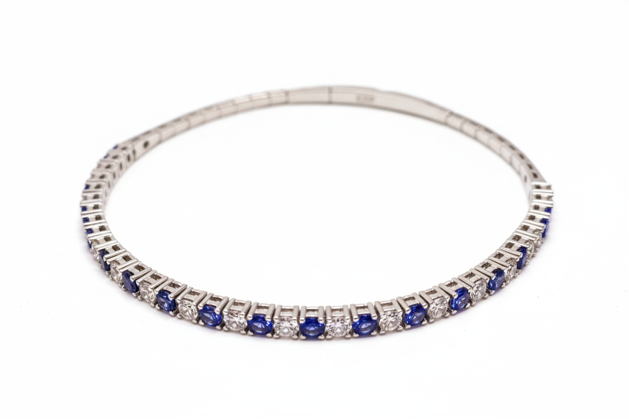 Silver Flexible Bangle with Cubic Zirconia and Color Gemstones