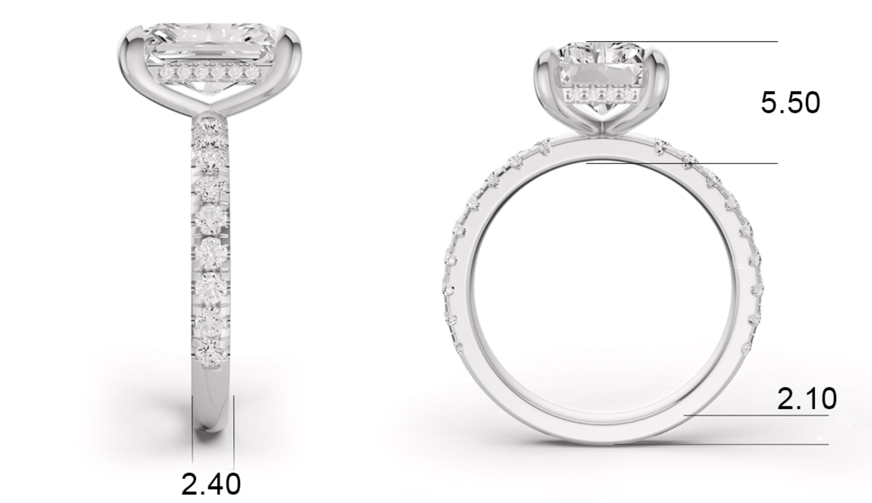 Radiant Hidden Halo Engagement Lab Grown Diamond Ring with Diamonds on the Shank