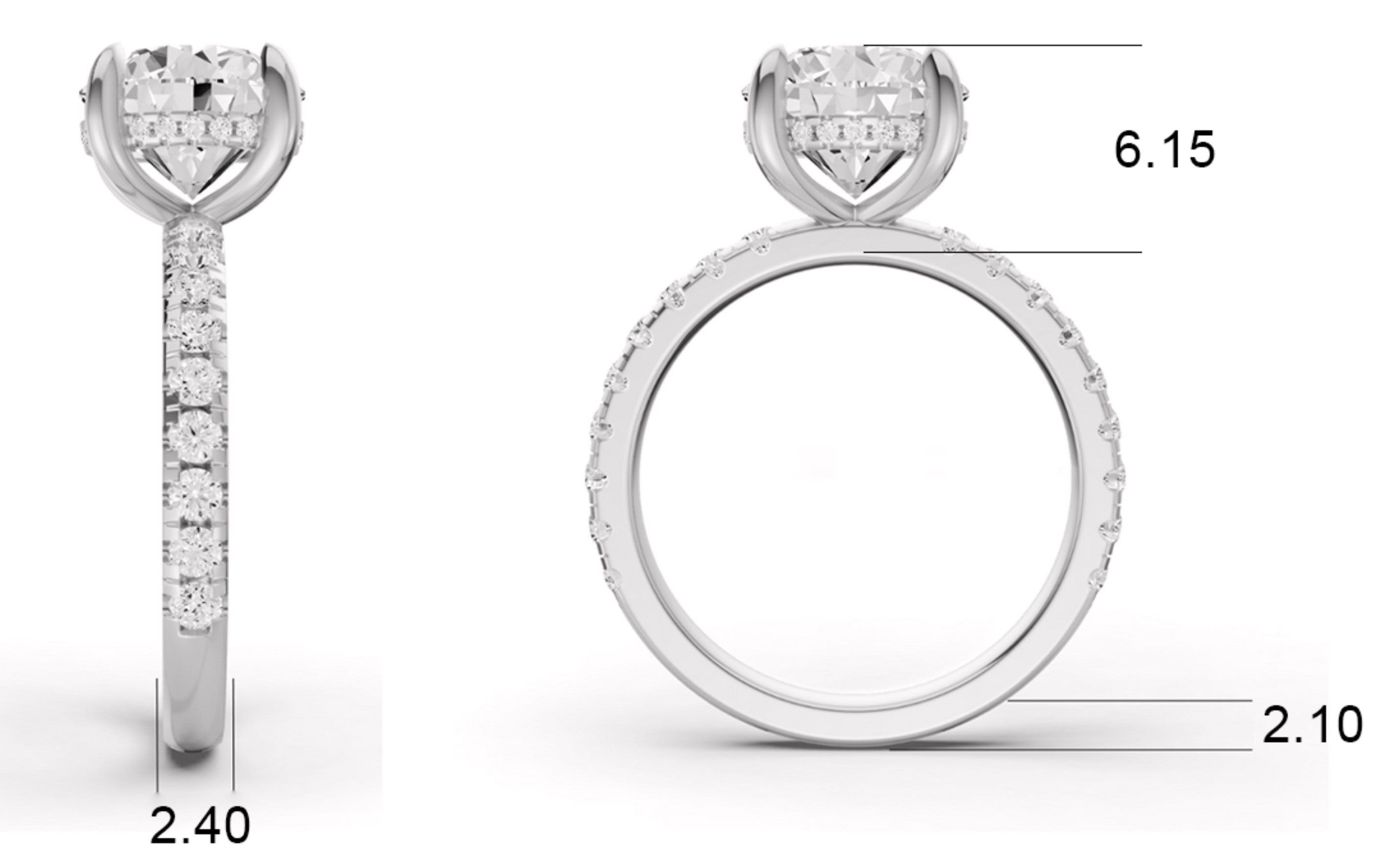 Round Hidden Halo Engagement Lab Grown Diamond Ring with Diamonds on the Shank