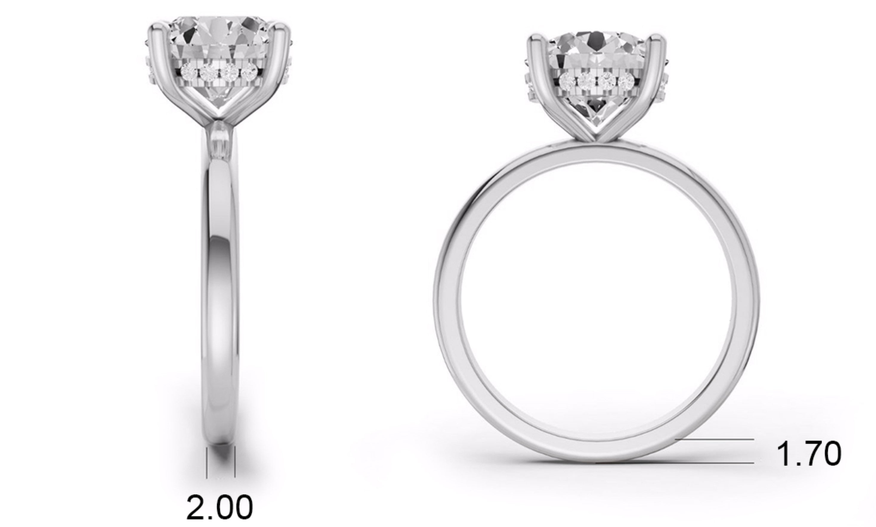 Round Hidden Halo Plain Shank Engagement Lab Grown Diamond Ring