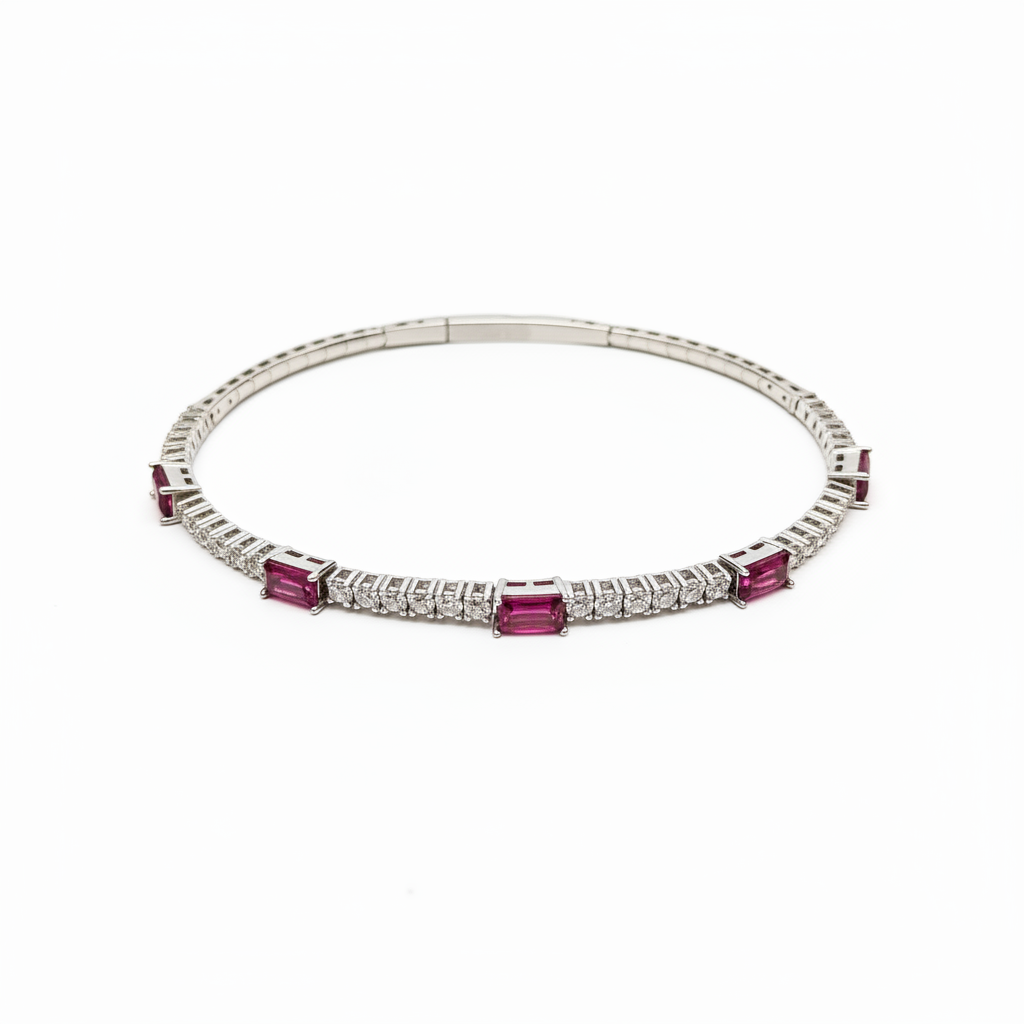 Ruby and Diamond Bracelet on White Background