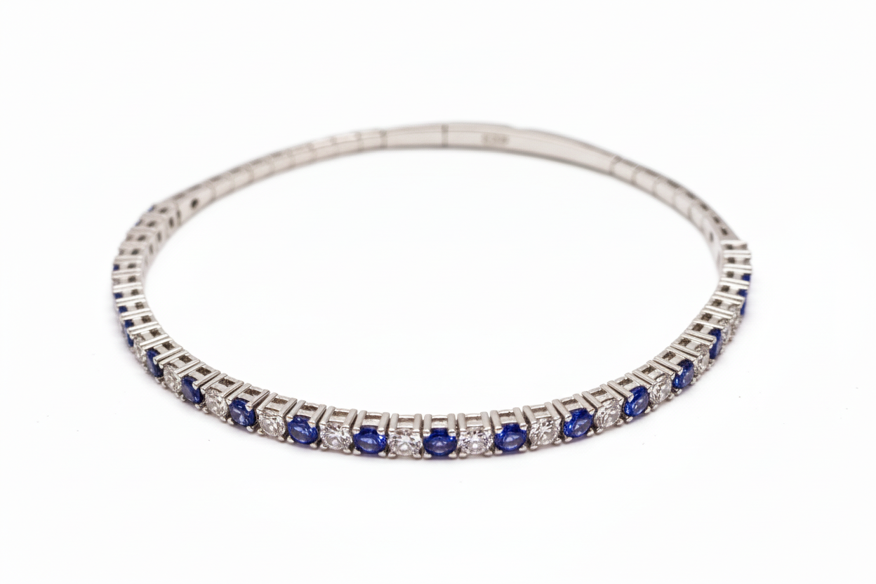 Sapphire and CZ bracelet without clasp