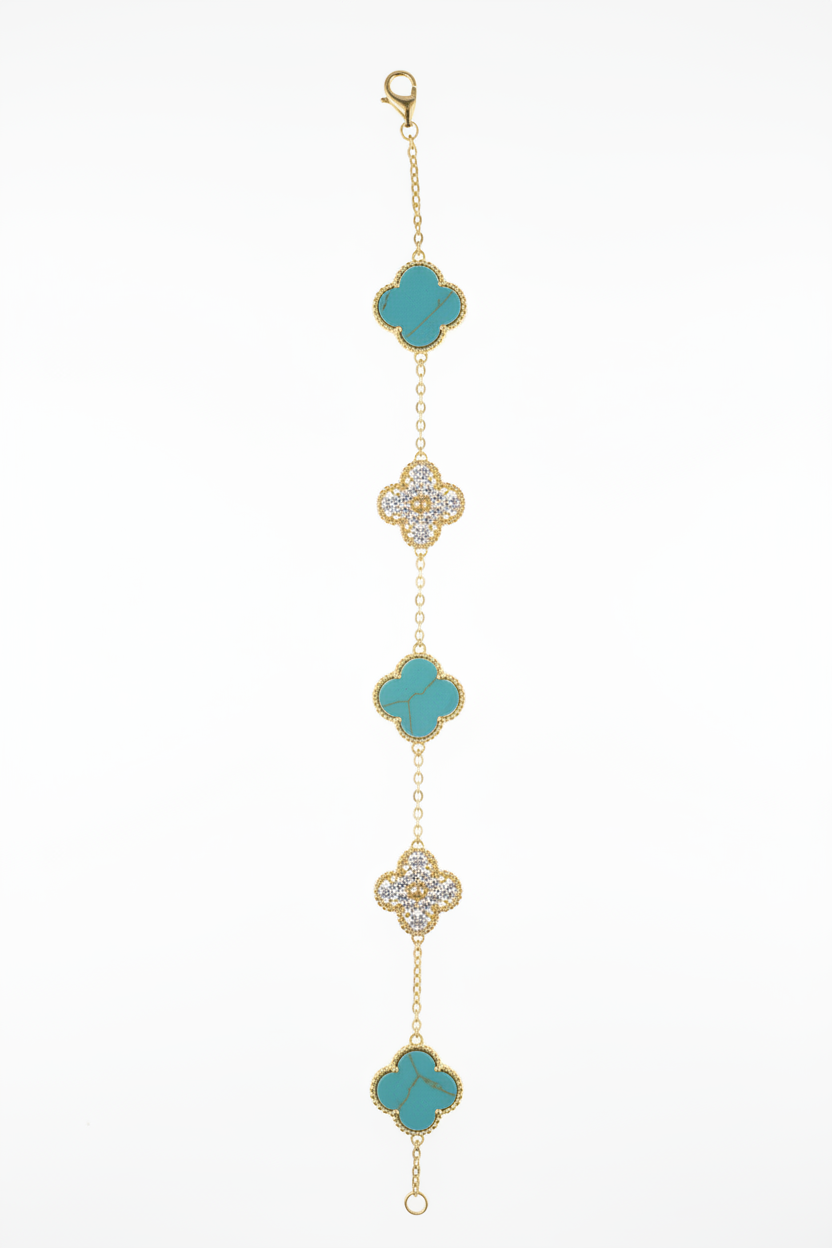 Turquoise & Gold Clover Bracelet - Ultra Bright