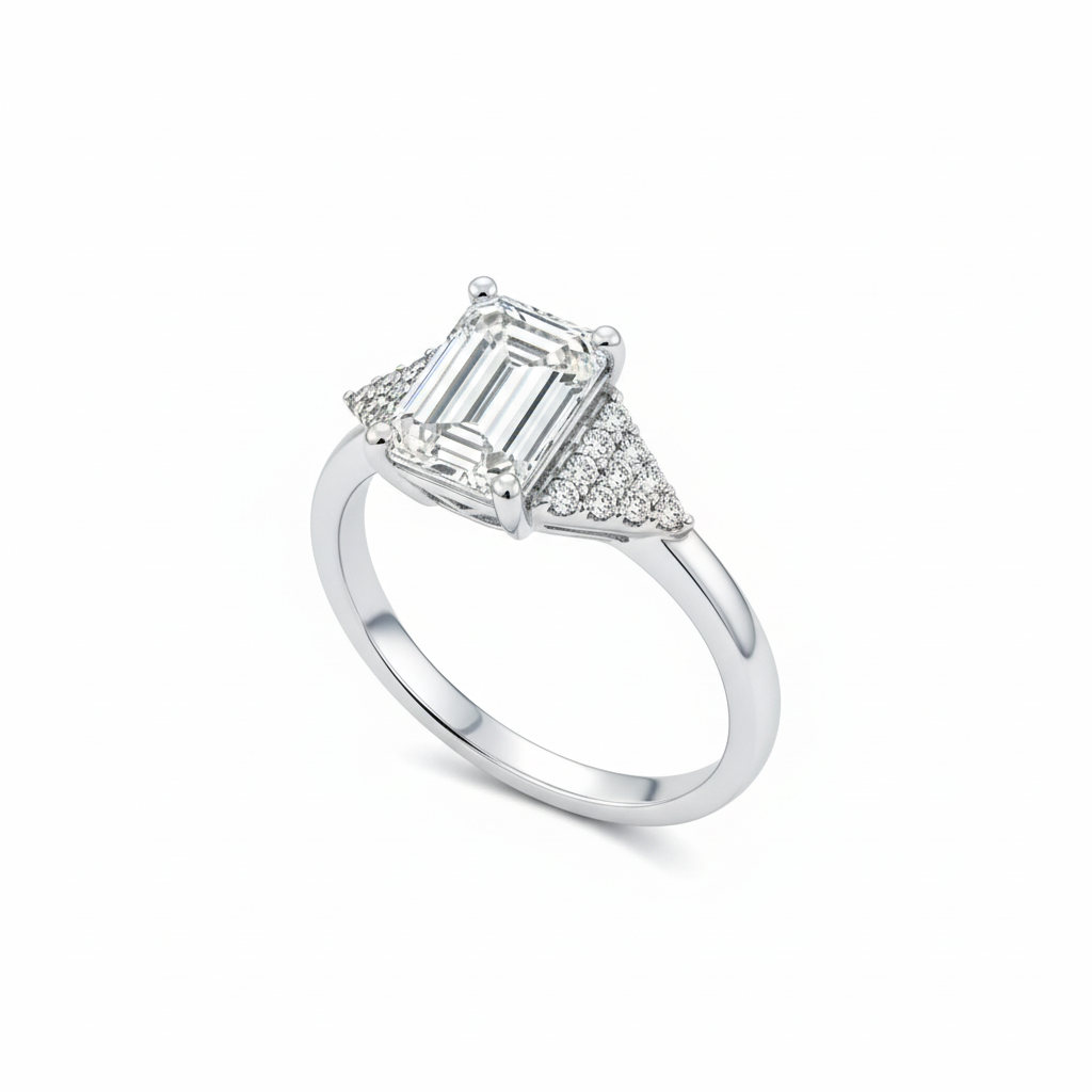 White gold emerald ring - white background
