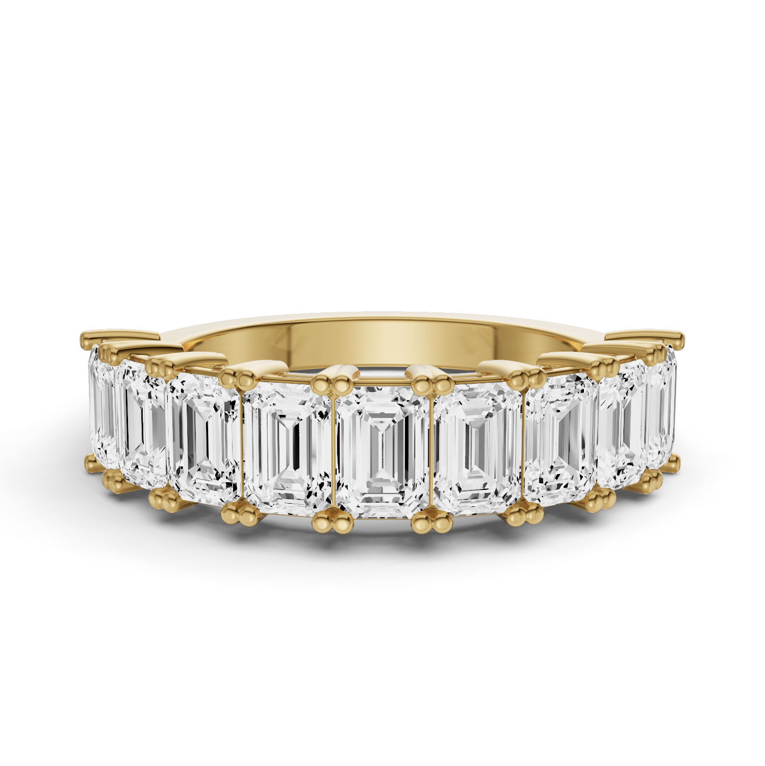 Emerald Lab Grown Diamond Nine-Stone Anniversary Band in 14 Karat Gold Basket Setting