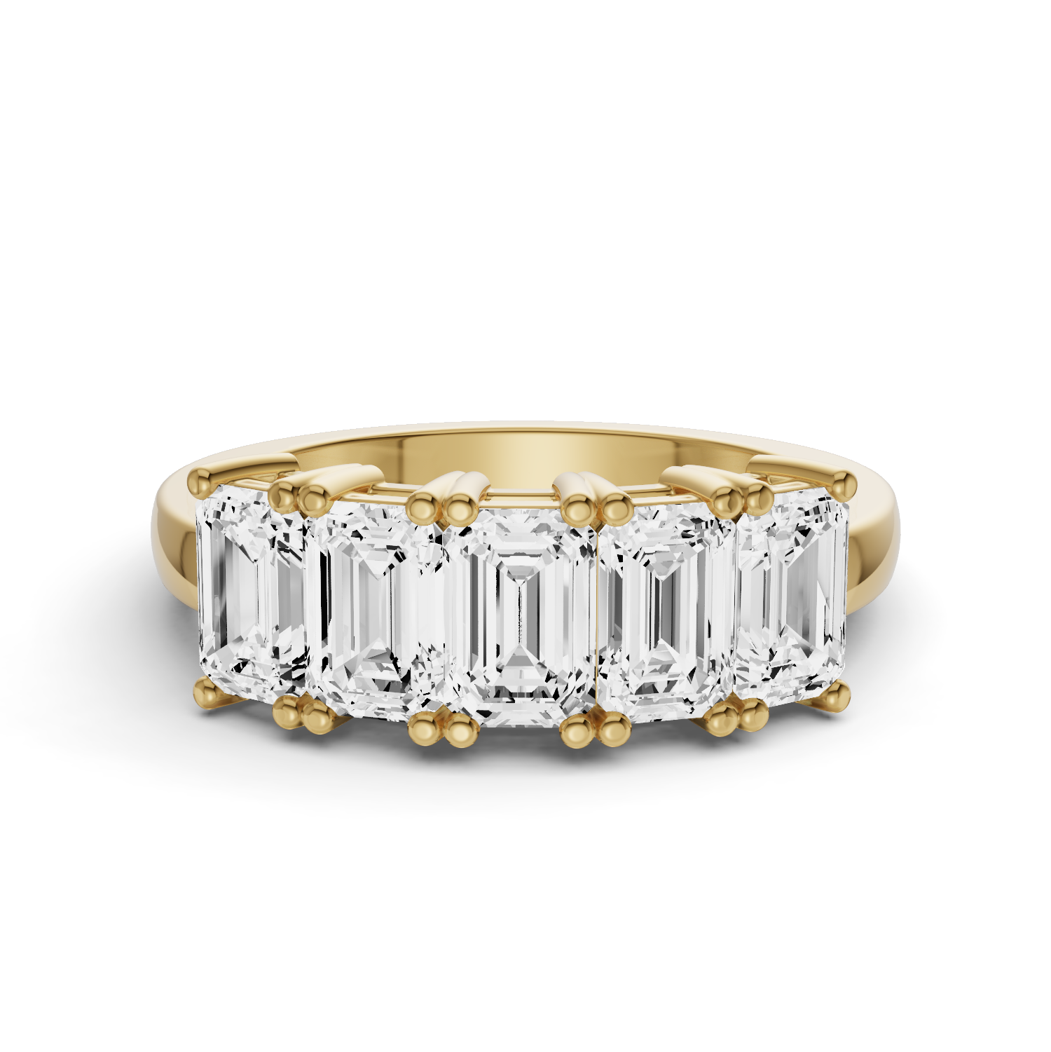 Emerald Lab Grown Diamond Five-Stone Anniversary Band in 14 Karat Gold Basket Setting