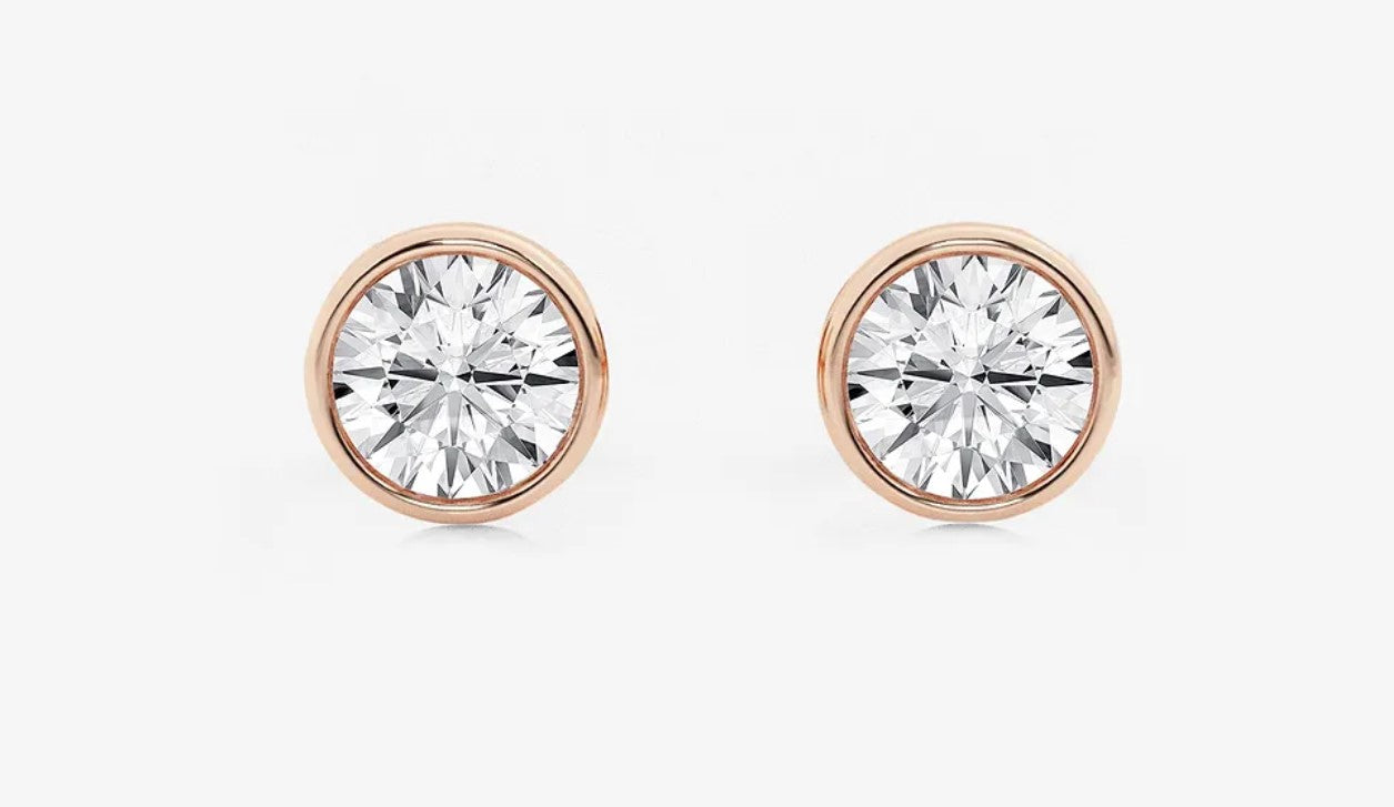 Round Solitaire Lab Grown Diamond Bezel Studs in 14K Gold