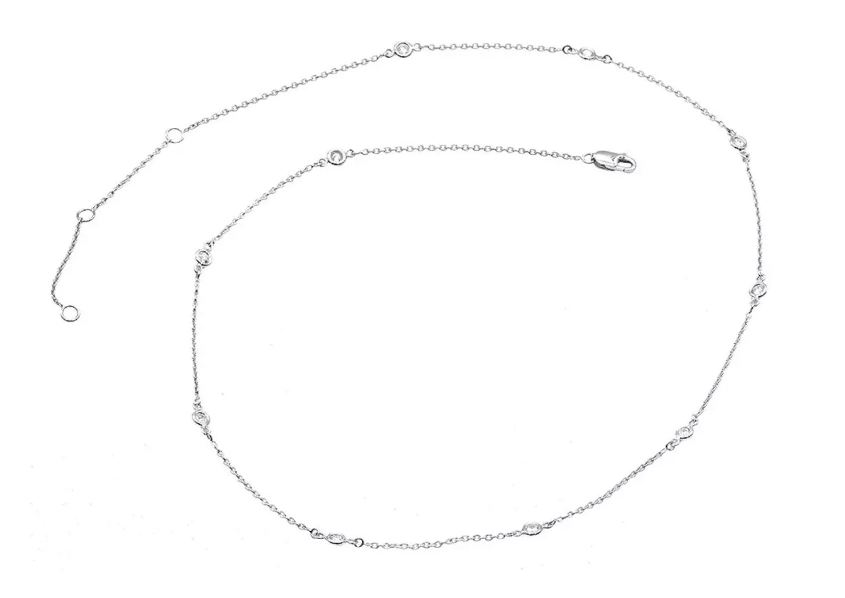 Lab Grown Diamond Station Necklace in 14 Karat Gold with Adjustable Chain