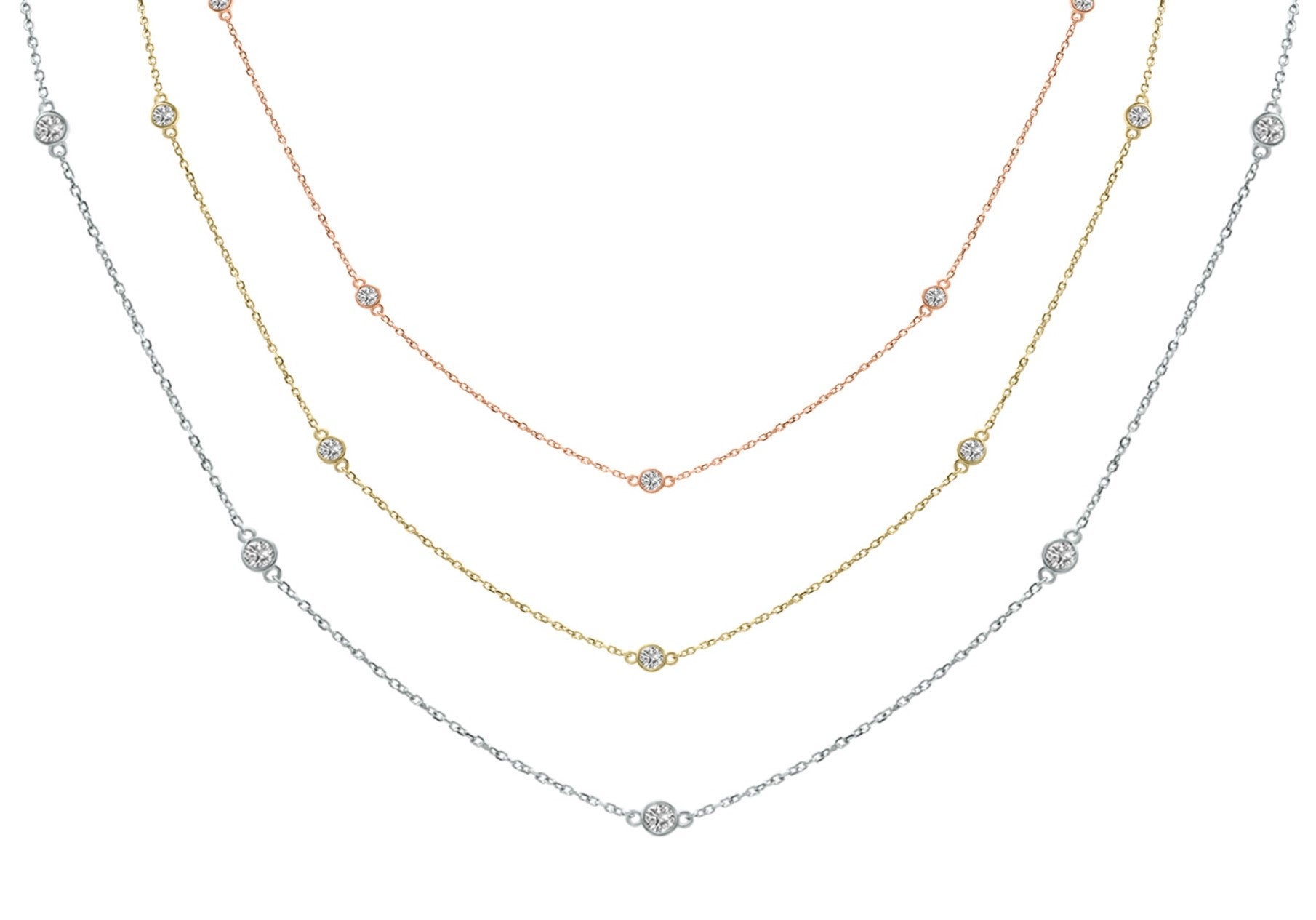 Lab Grown Diamond Station Necklace in 14 Karat Gold with Adjustable Chain