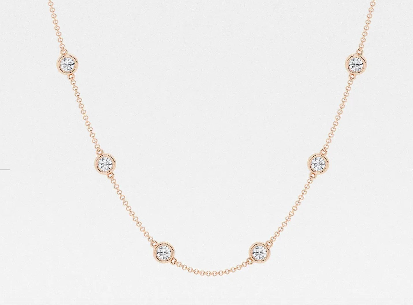 Lab Grown Diamond Station Necklace in 14 Karat Gold with Adjustable Chain