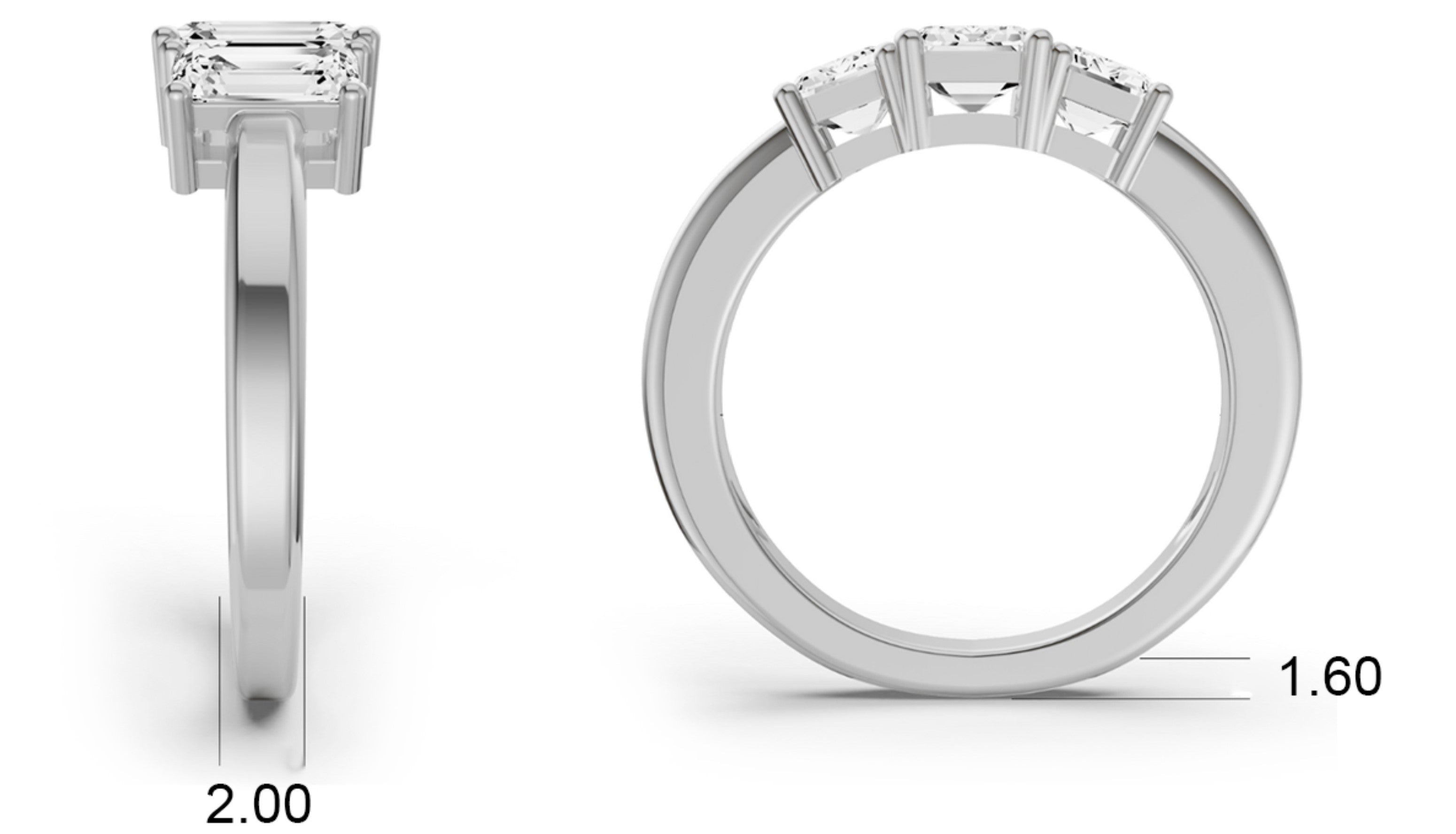 Emerald Cut Three-Stone 1 CTW Lab Grown Diamond Ring in 14 Karat Gold Basket Setting