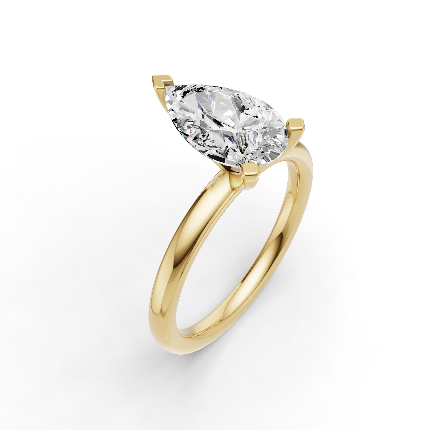 Pear Solitaire Lab Grown Diamond Low Setting in 14 Karat Gold