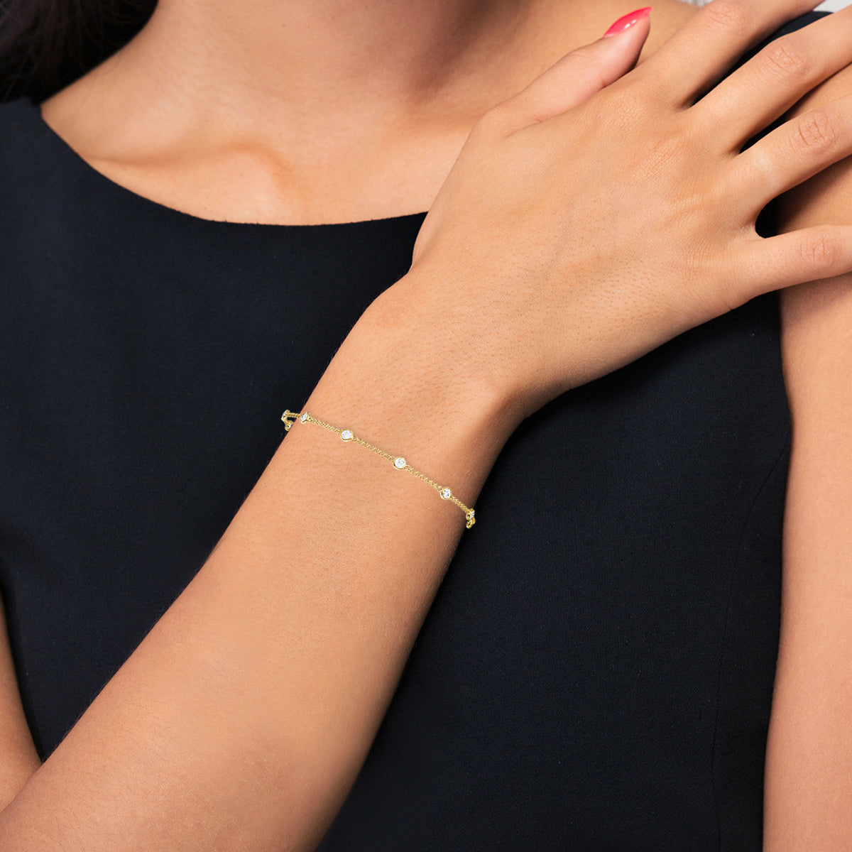 Round Lab Grown Diamond Station Bracelet in 14 Karat Gold Bezel Set