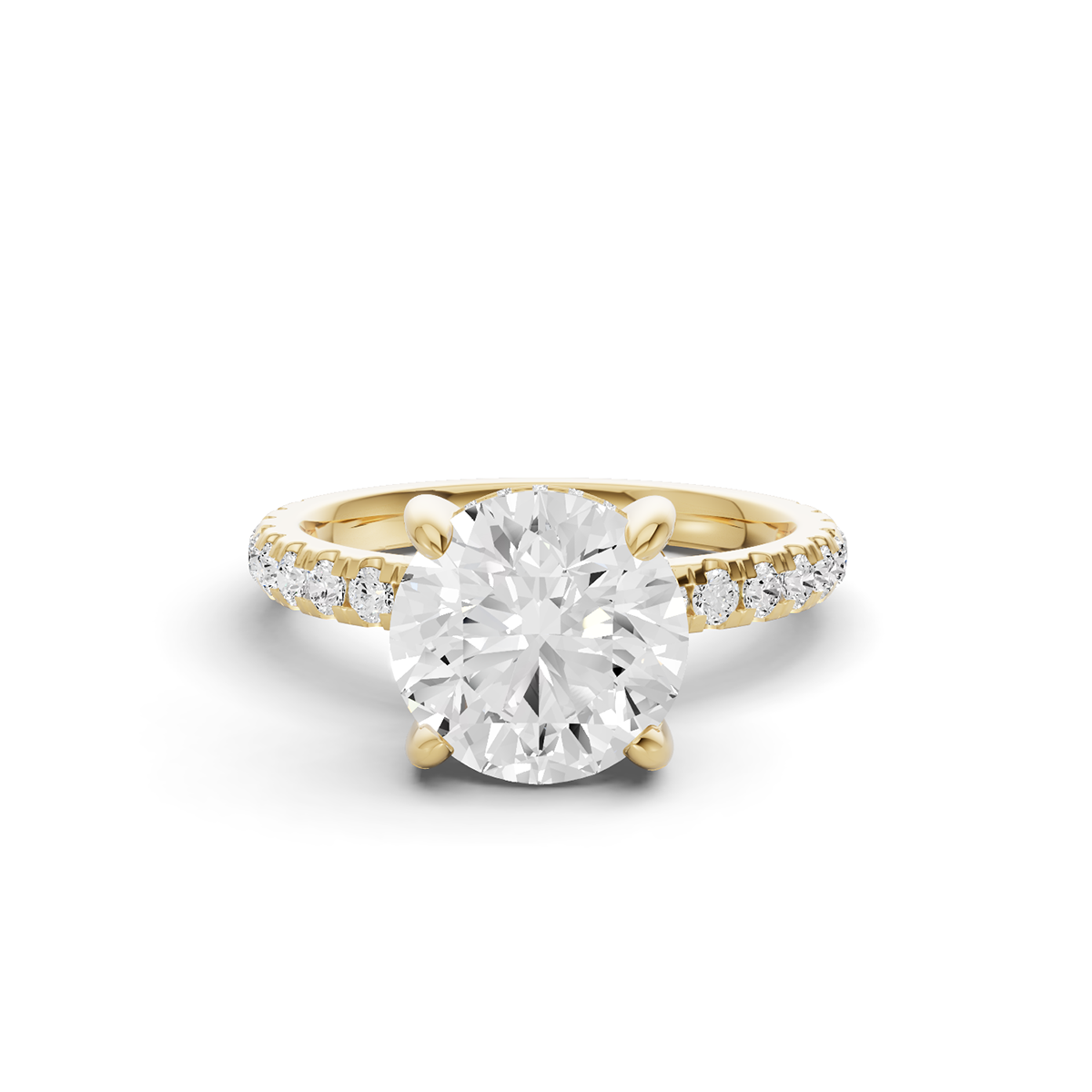 Round Hidden Halo Engagement Lab Grown Diamond Ring with Diamonds on the Shank