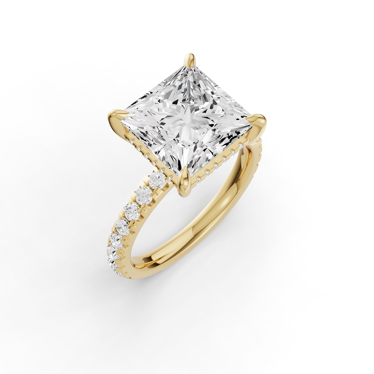 Princess Hidden Halo Engagement Lab Grown Diamond Ring with Diamonds on the Shank