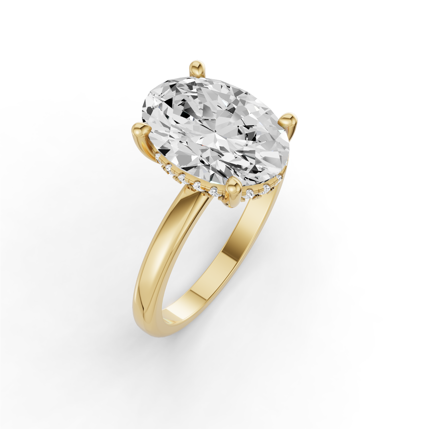 Oval Hidden Halo Plain Shank Engagement Lab Grown Diamond Ring