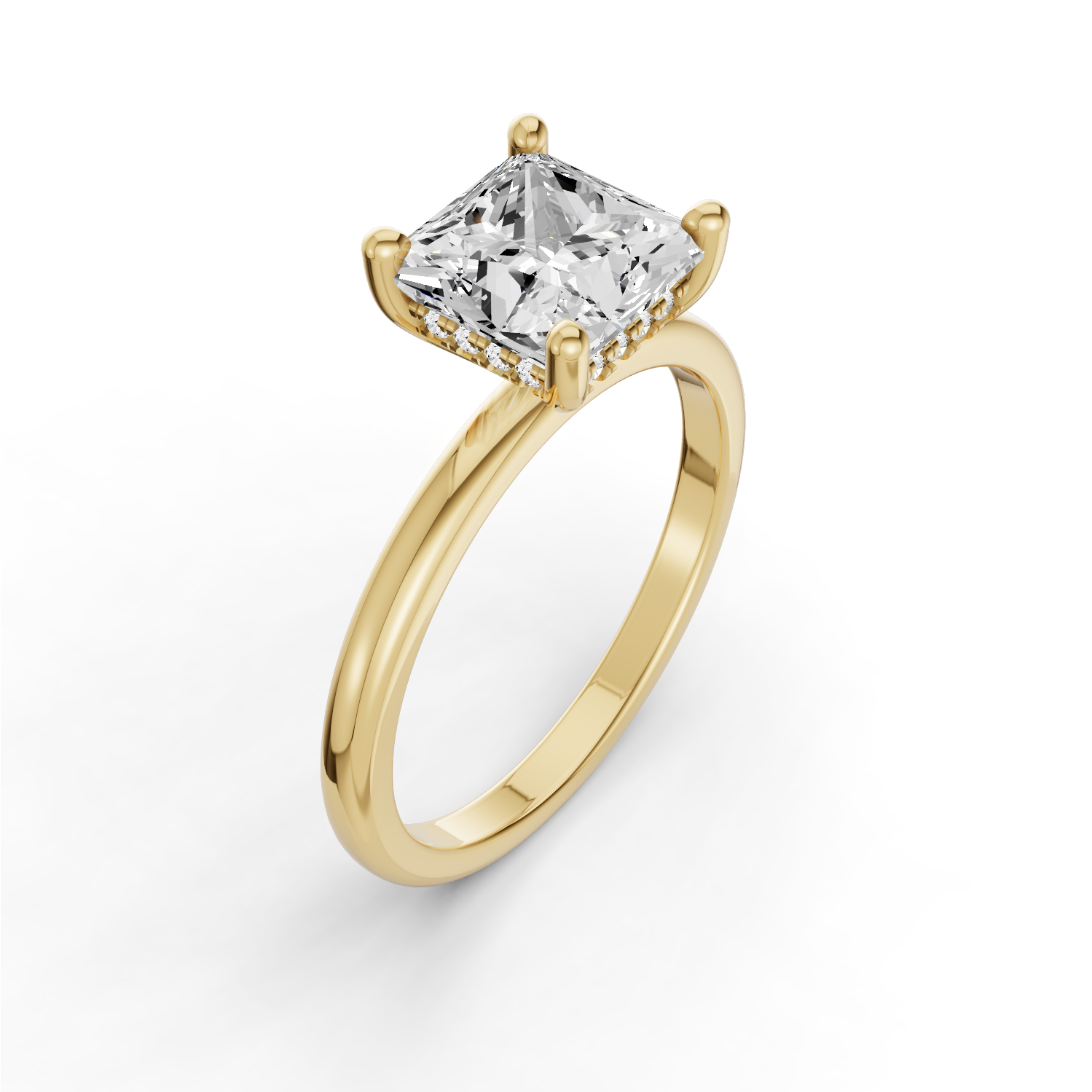 Princess Hidden Halo Plain Shank Engagement Lab Grown Diamond Ring