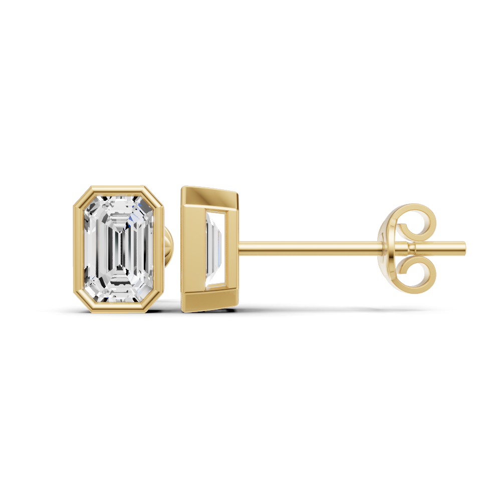 Emerald Solitaire Lab Grown Diamond Bezel Studs