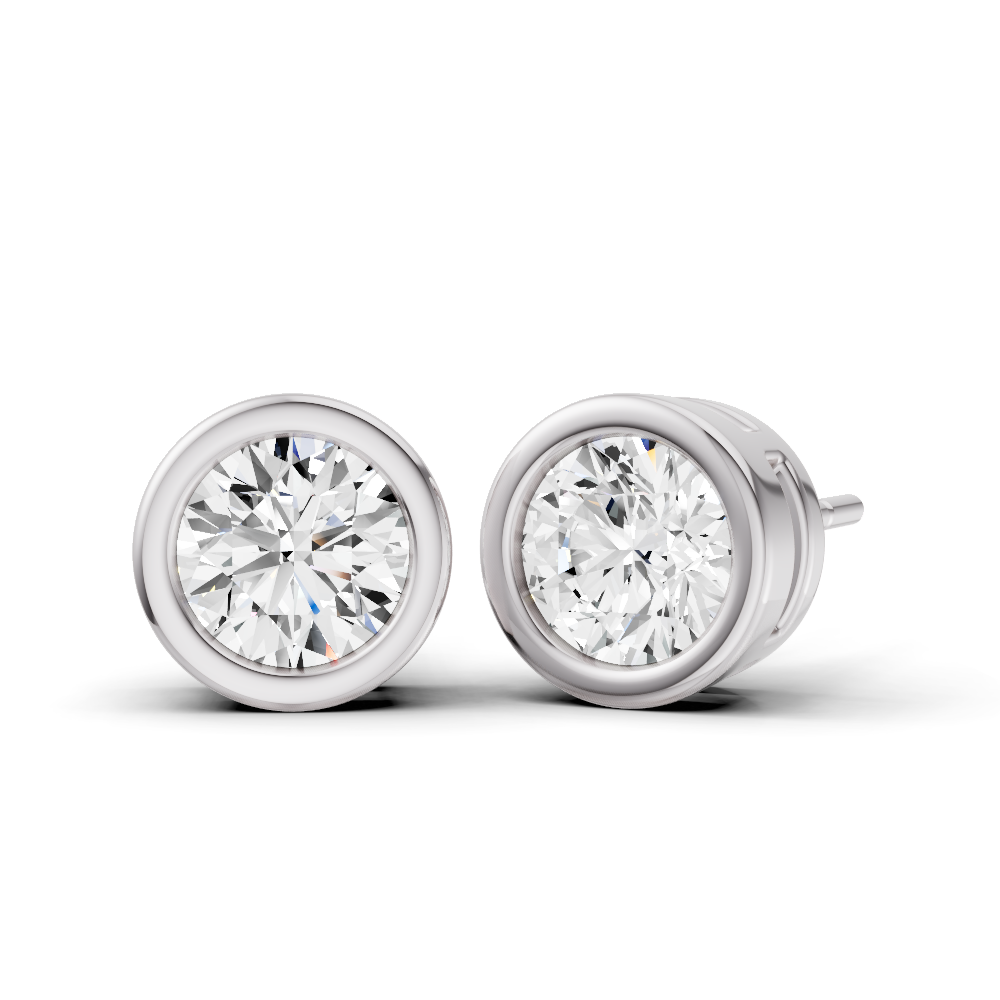 Round Solitaire Lab Grown Diamond Bezel Studs in 14K Gold