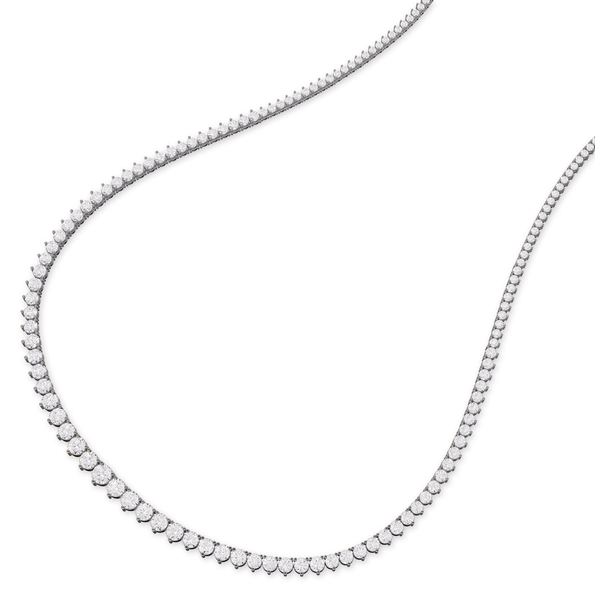 Graduated Lab Grown Diamond Tennis Necklace in 14 Karat Gold Set in 3 Prongs 18"