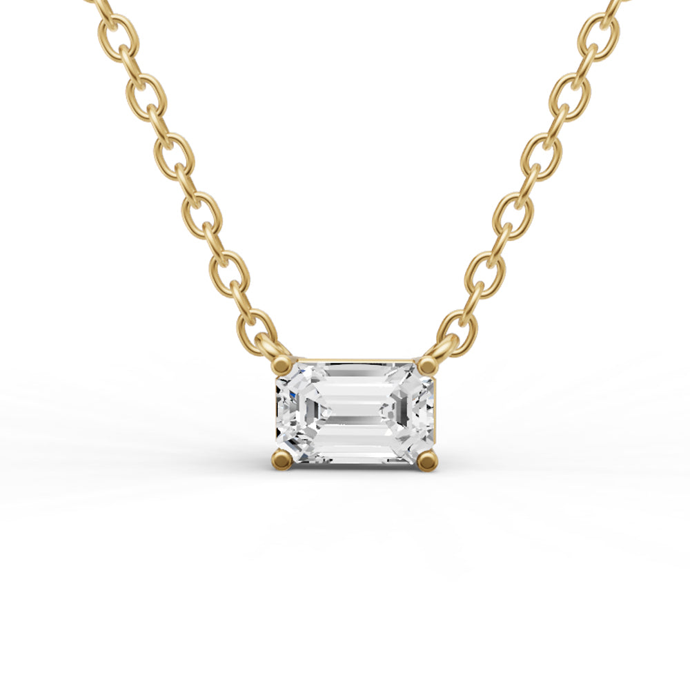 Emerald Floating Solitaire Lab Grown Diamond Pendant in 14K Gold Prong Setting