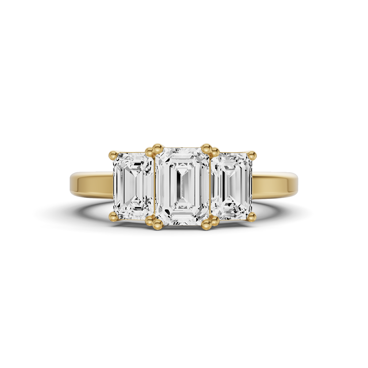Emerald Cut Three-Stone 1 CTW Lab Grown Diamond Ring in 14 Karat Gold Basket Setting