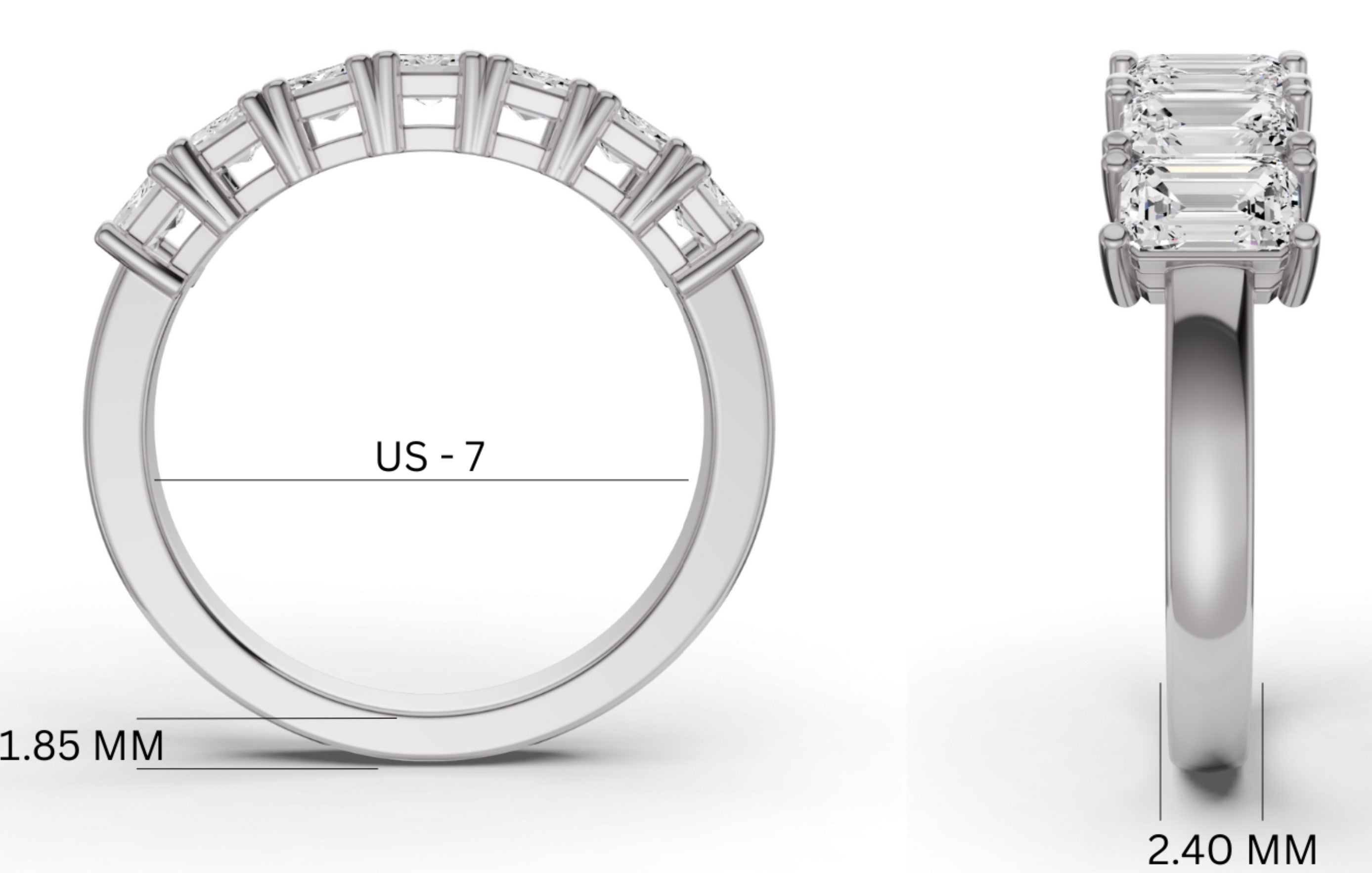 Emerald Lab Grown Diamond Seven-Stone Anniversary Band in 14 Karat Gold Basket Setting