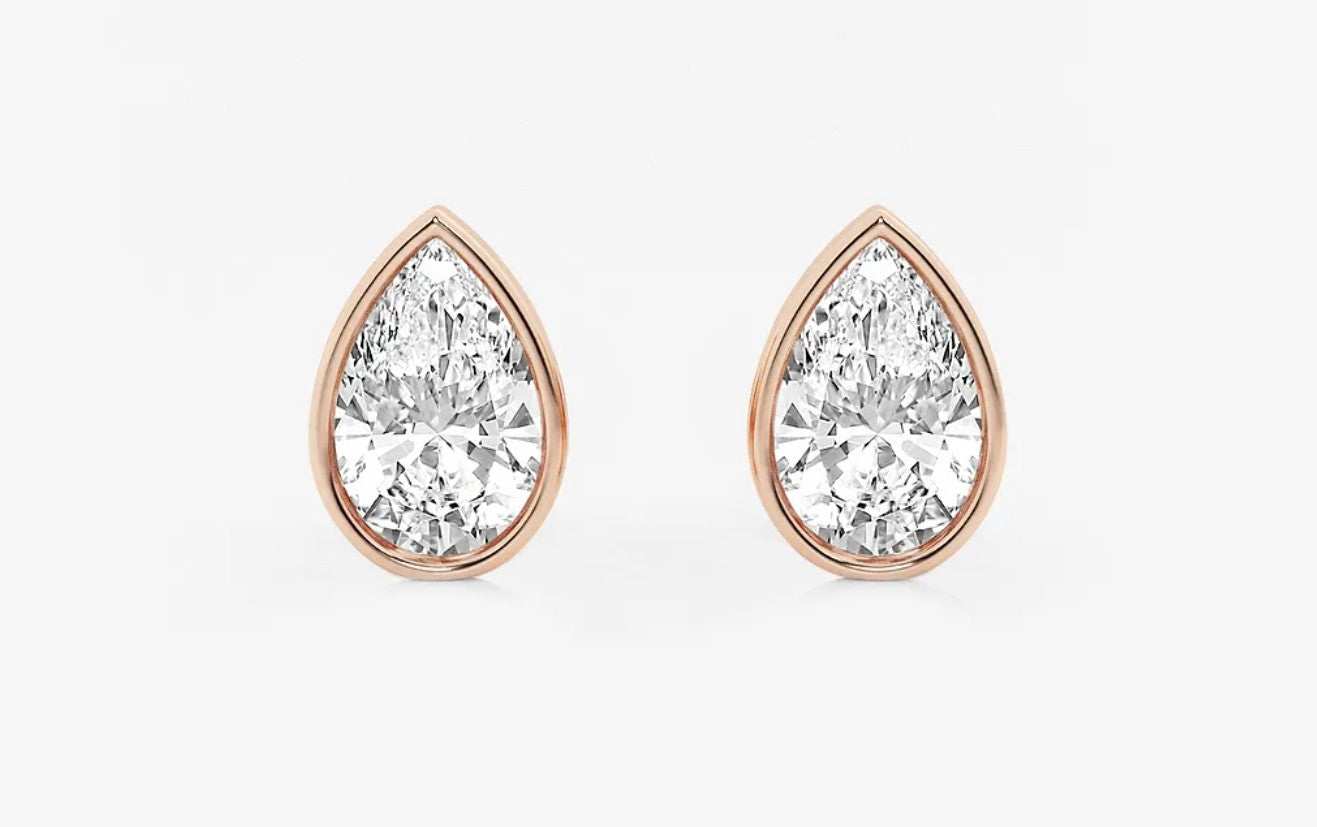 Pear Solitaire Lab Grown Diamond Bezel Studs