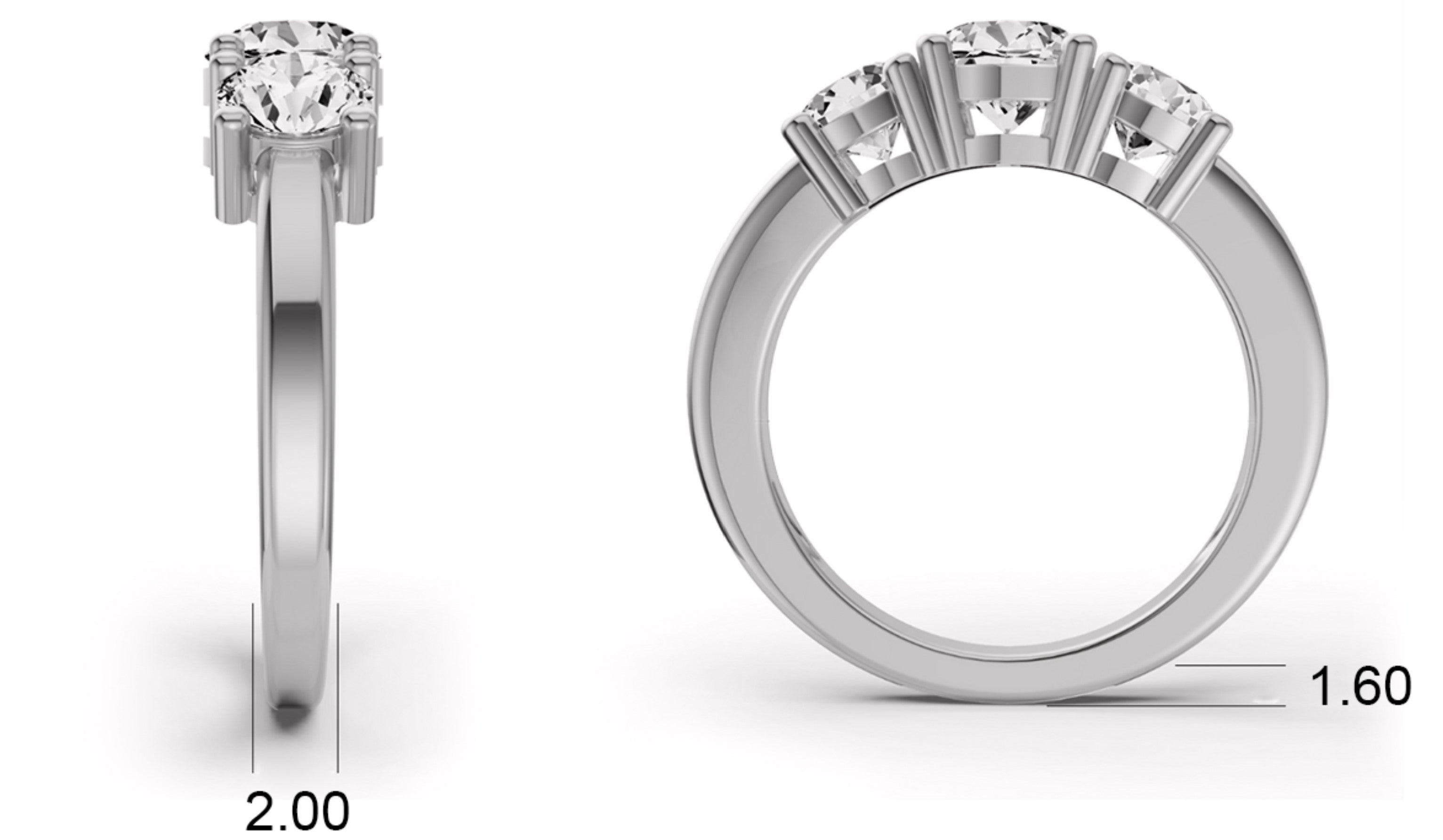 Round Three-Stone 2 CTW Lab Grown Diamond Ring in 14 Karat Gold Basket Setting