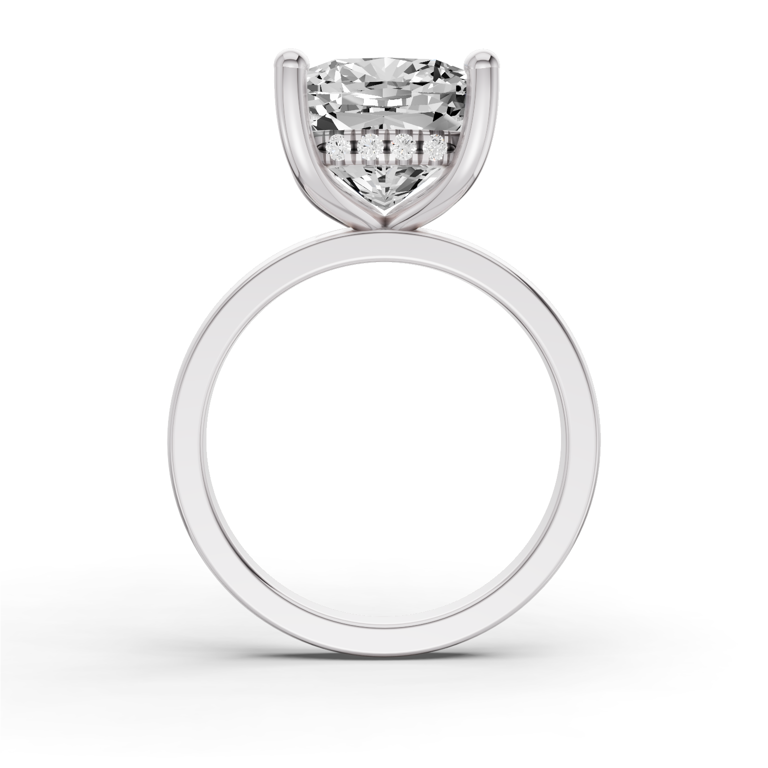 Cushion Hidden Halo Plain Shank Engagement Lab Grown Diamond Ring