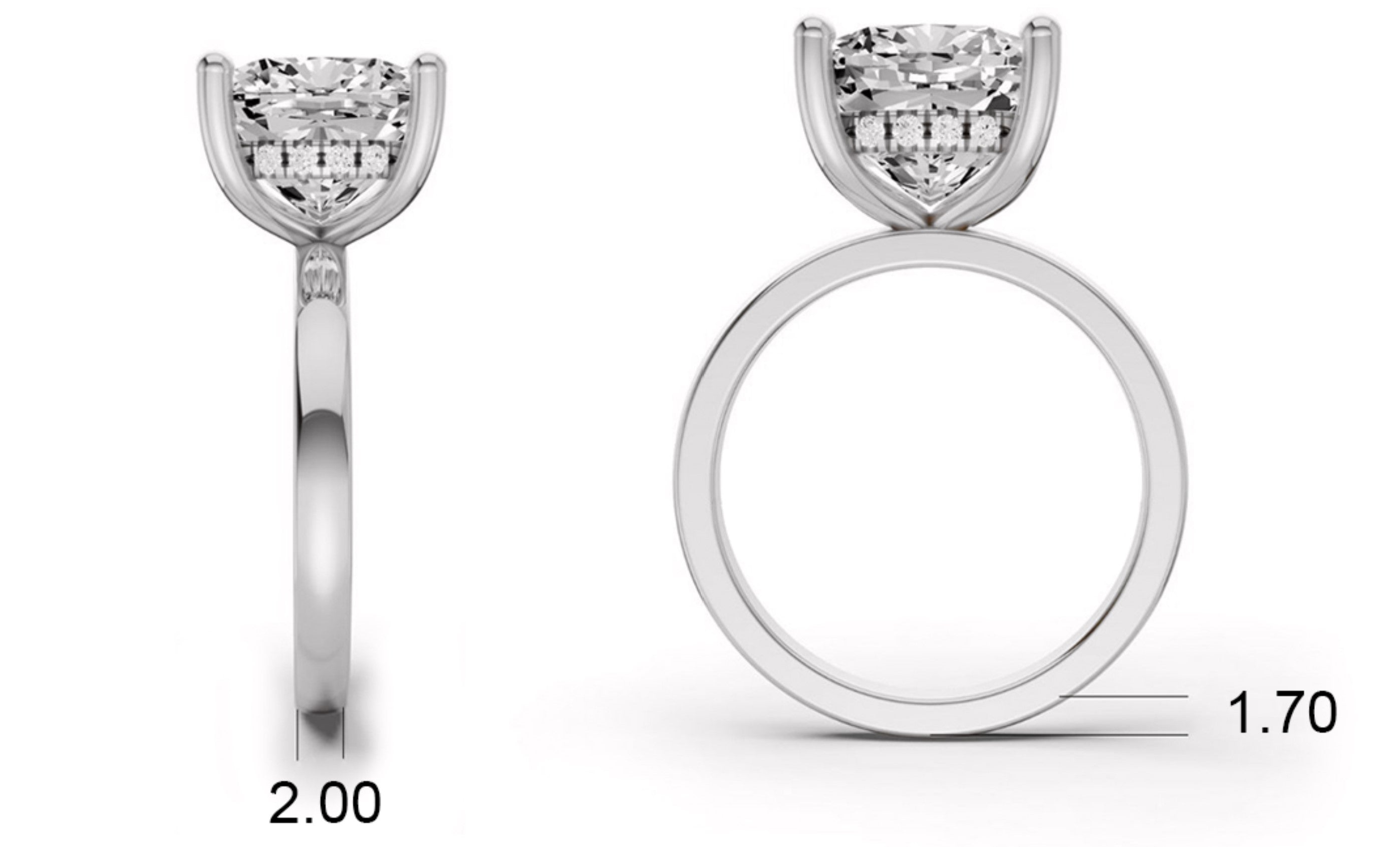 Cushion Hidden Halo Plain Shank Engagement Lab Grown Diamond Ring