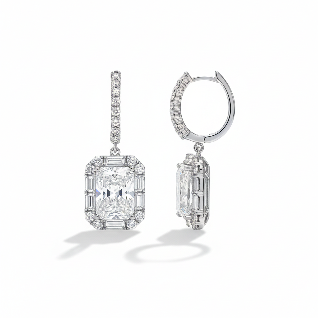 Diamond Drop Earrings Side View