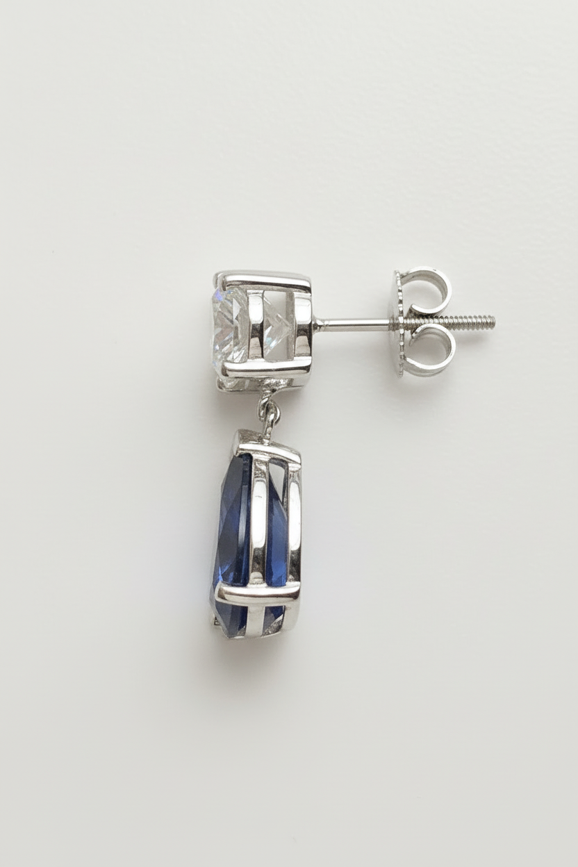 Diamond & Sapphire Drop Earring - Sapphire Sideways