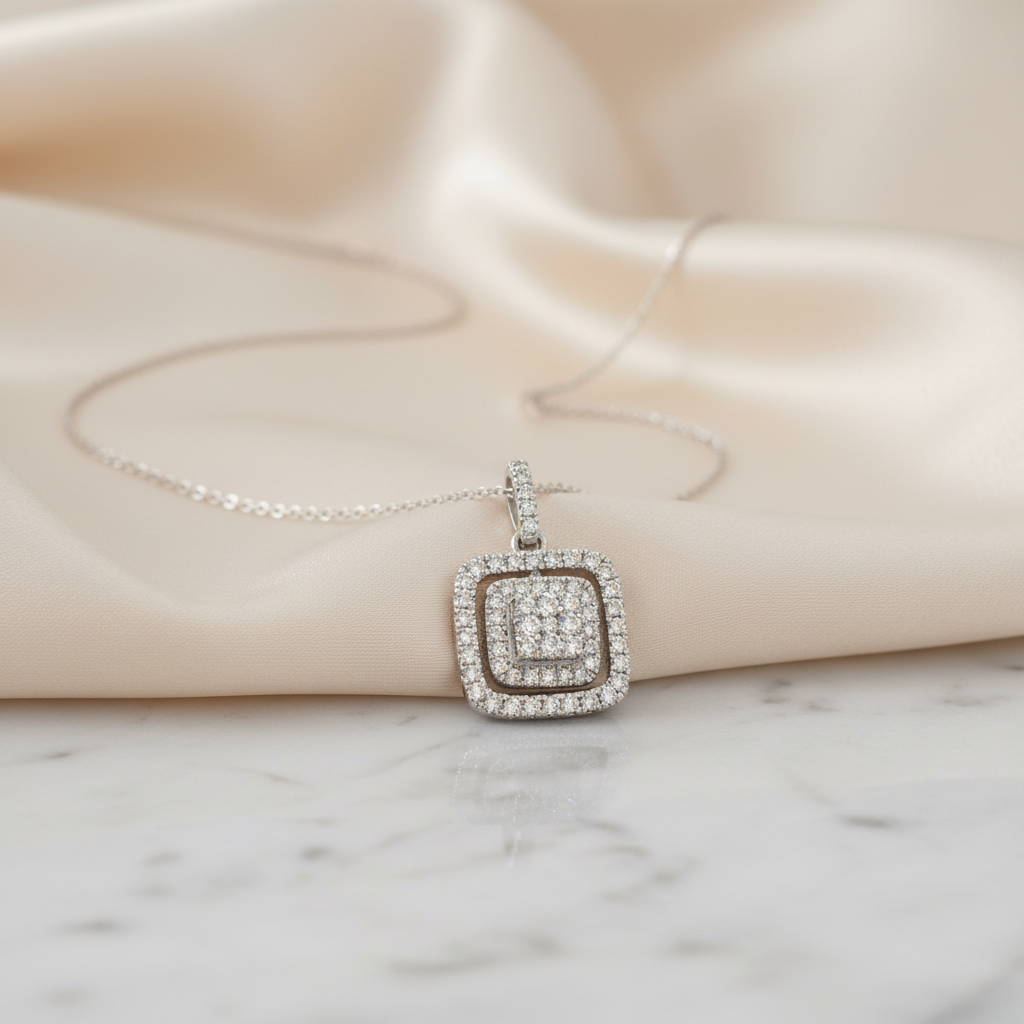 Double Halo Diamond Pendant Product Shot