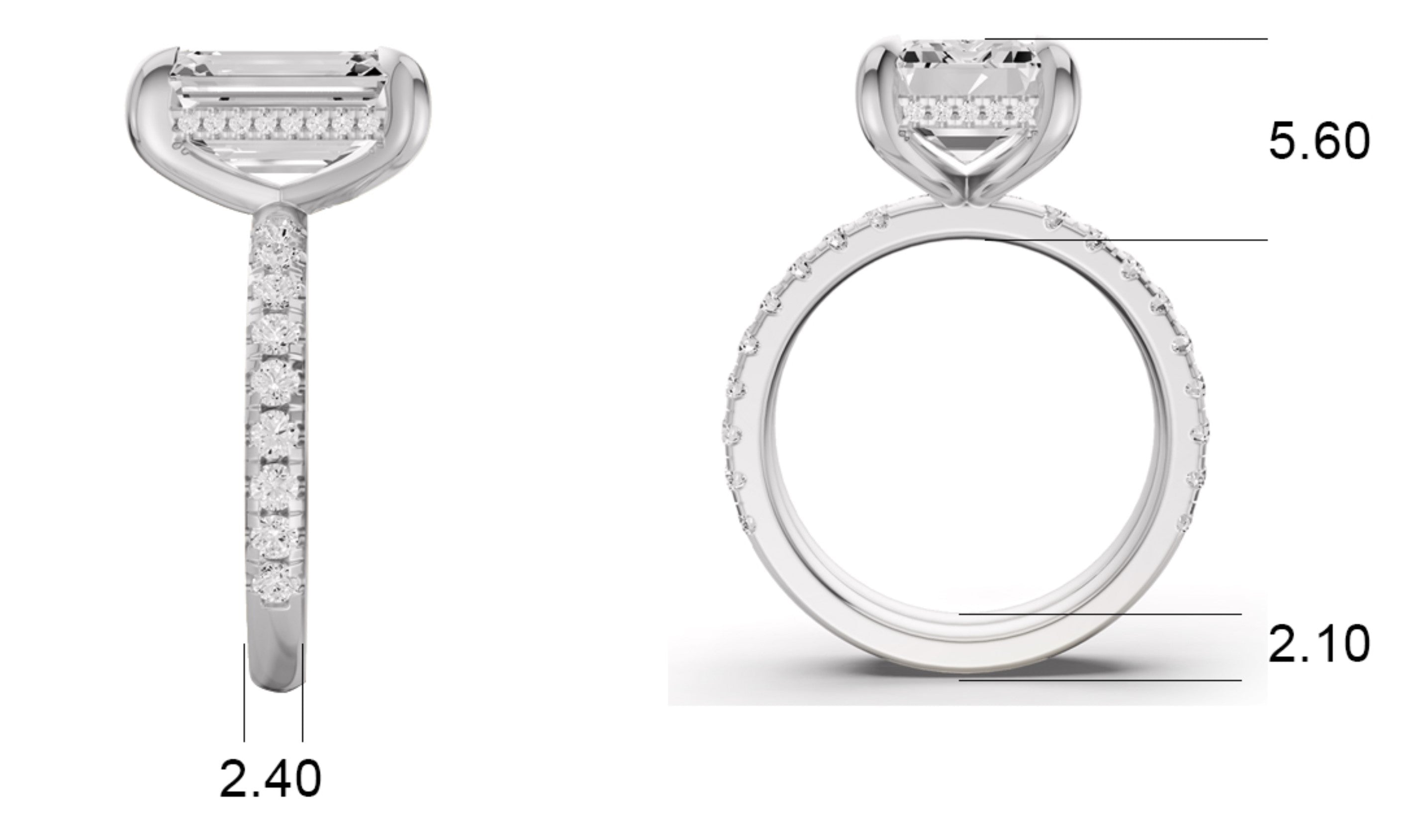 Emerald Hidden Halo Engagement Lab Grown Diamond Ring with Diamonds on the Shank