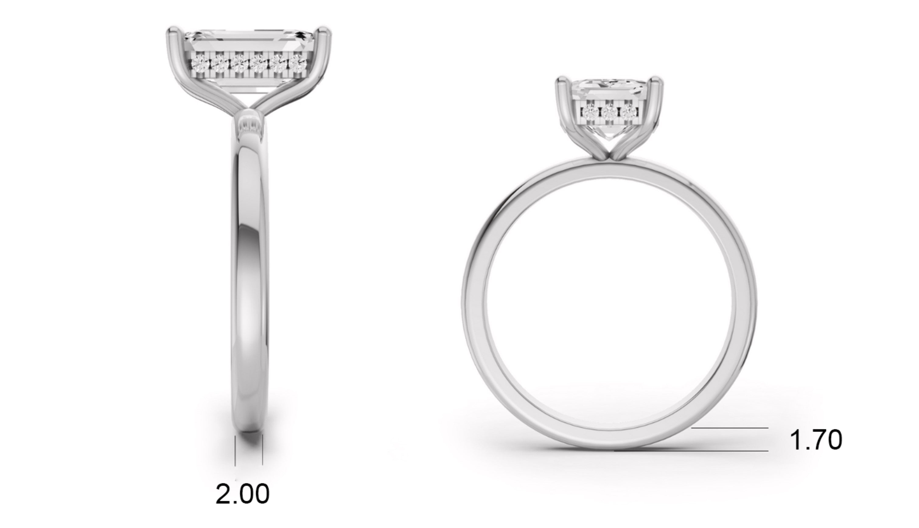 Emerald Hidden Halo Plain Shank Engagement Lab Grown Diamond Ring