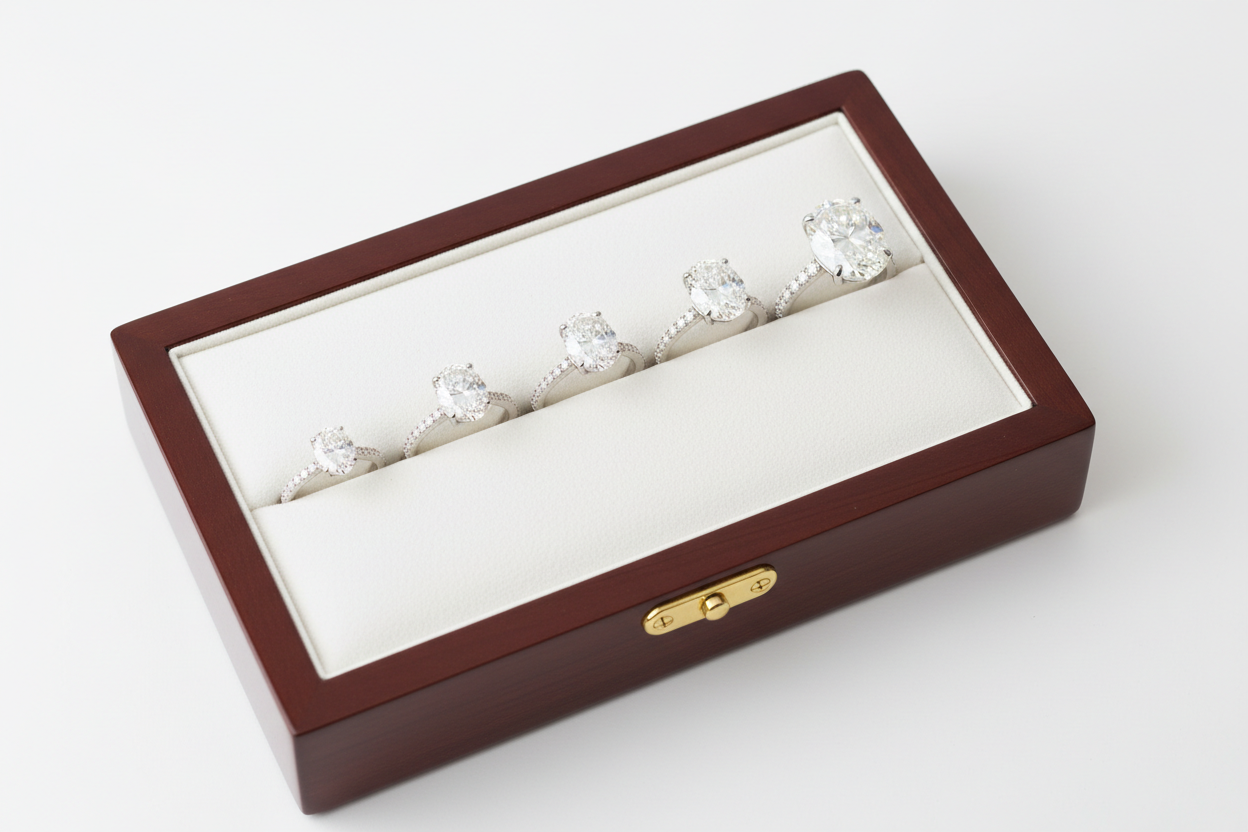 Five Oval Diamond Rings in Display Box
