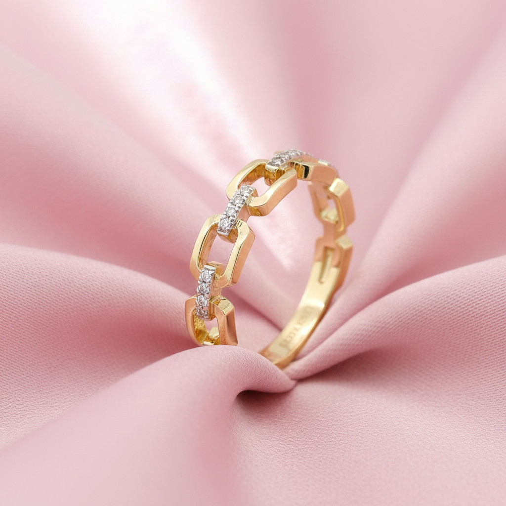 Gold Link Ring on Pink Fabric
