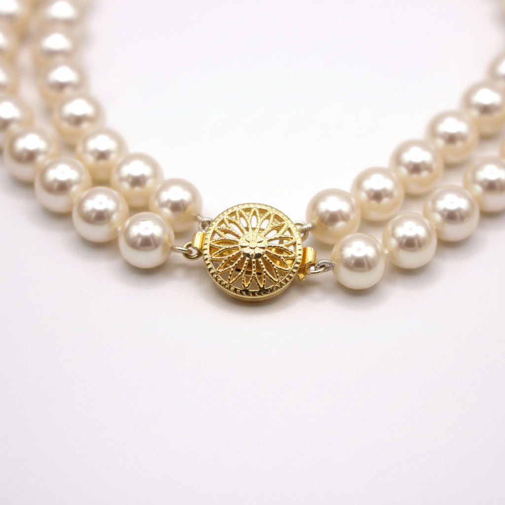 Double Layered 6.5-7.00mm White Cultured Freshwater Pearl Necklace AAA Quality