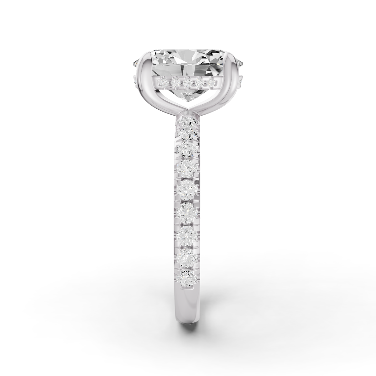 Oval Hidden Halo Engagement Lab Grown Diamond Ring with Diamonds on the Shank