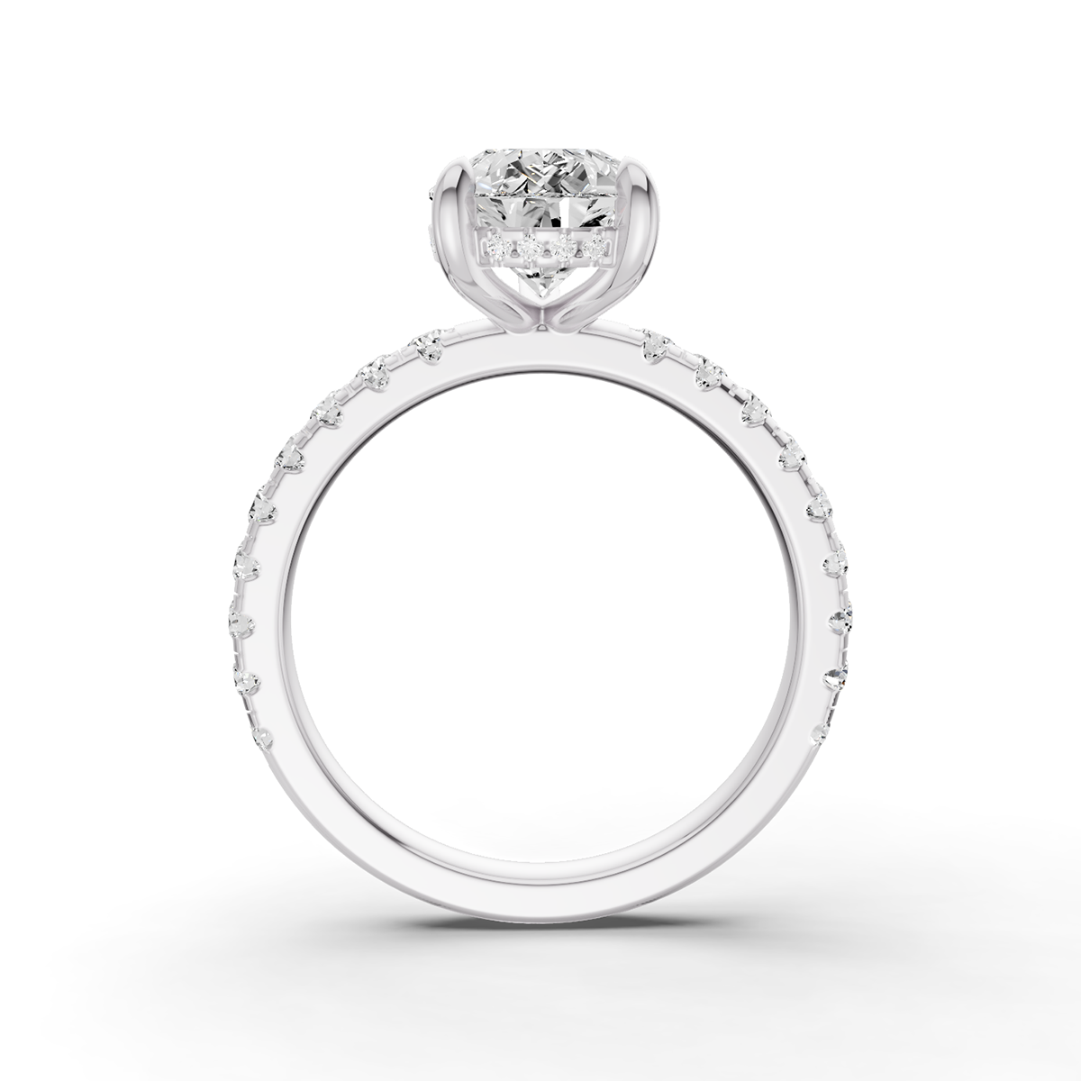 Pear Hidden Halo Engagement Lab Grown Diamond Ring with Diamonds on the Shank
