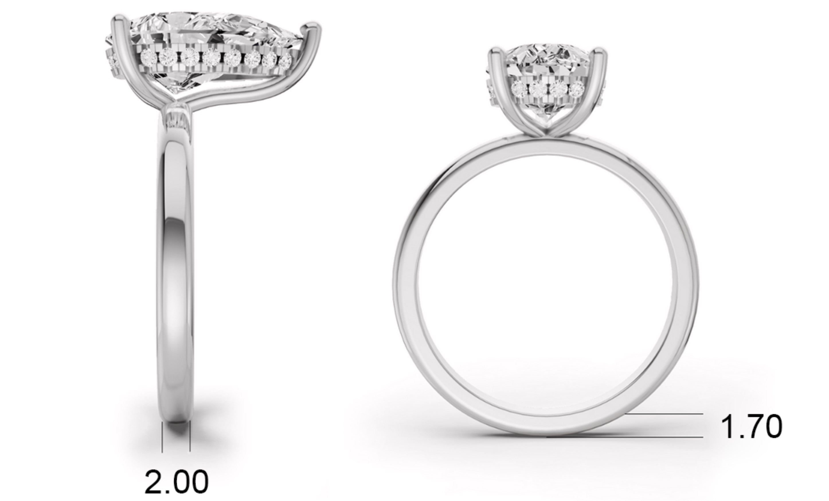 Pear Hidden Halo Plain Shank Engagement Lab Grown Diamond Ring