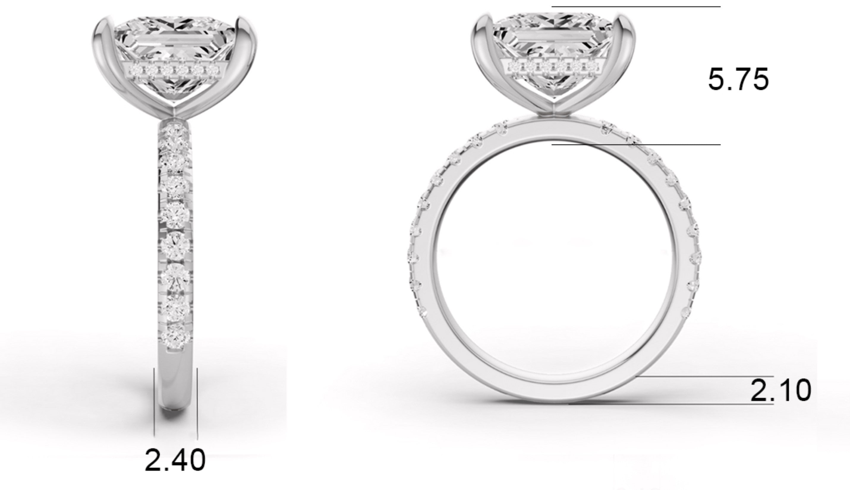 Princess Hidden Halo Engagement Lab Grown Diamond Ring with Diamonds on the Shank