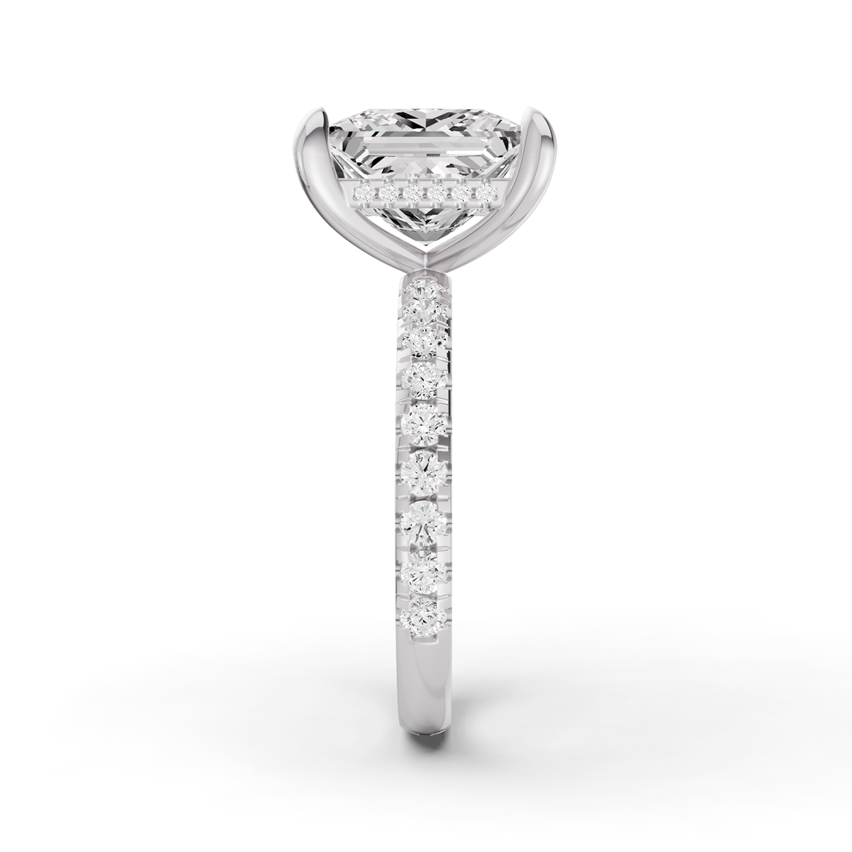 Princess Hidden Halo Engagement Lab Grown Diamond Ring with Diamonds on the Shank