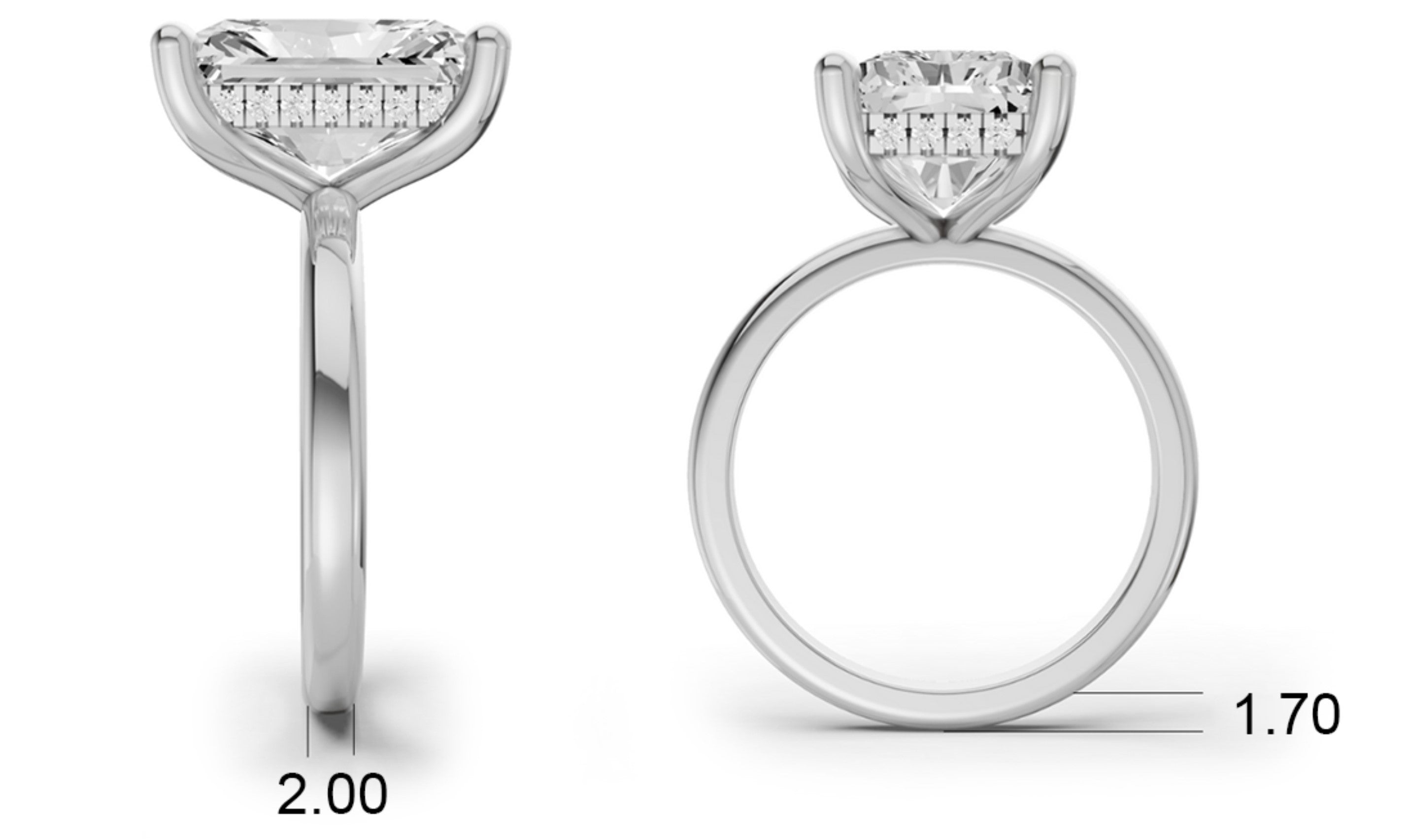 Radiant Hidden Halo Plain Shank Engagement Lab Grown Diamond Ring