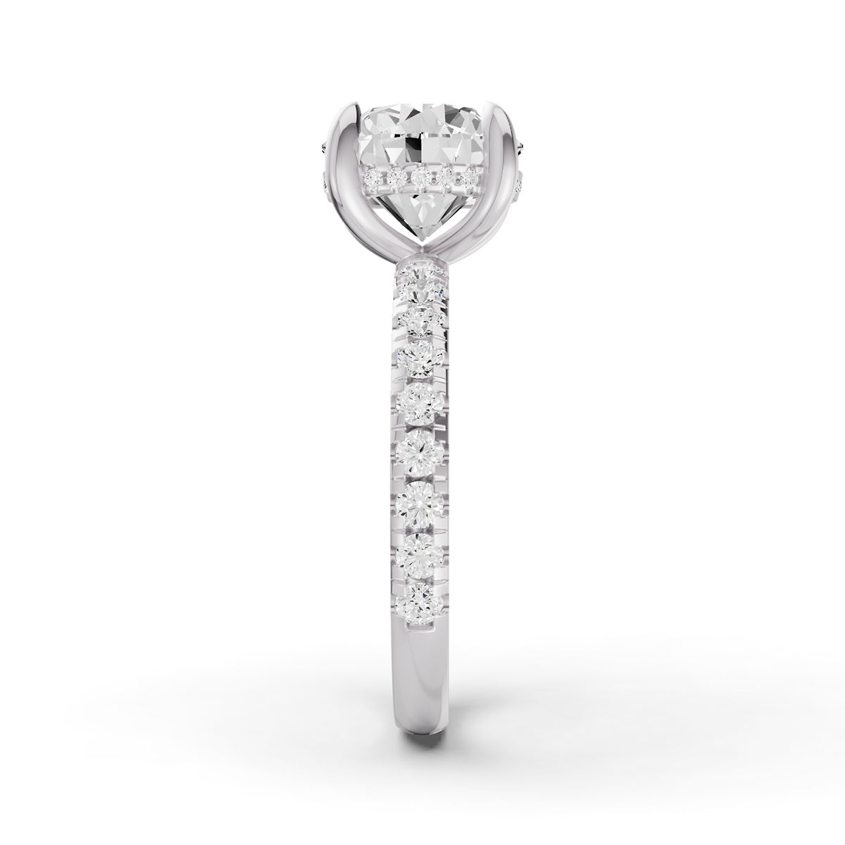 Round Hidden Halo Engagement Lab Grown Diamond Ring with Diamonds on the Shank
