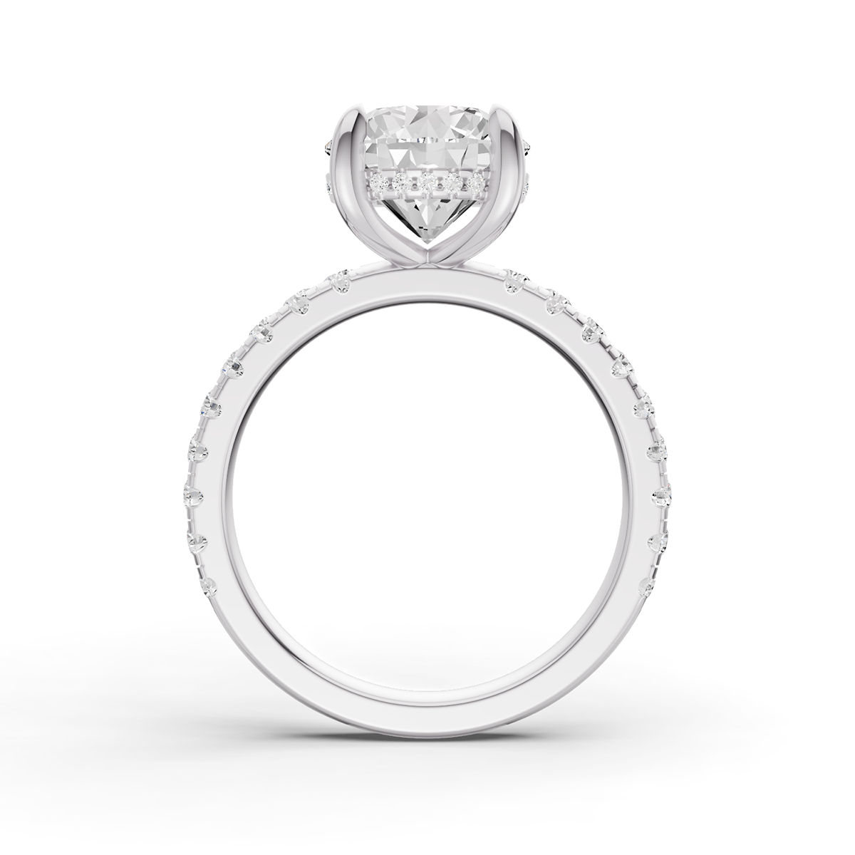 Round Hidden Halo Engagement Lab Grown Diamond Ring with Diamonds on the Shank