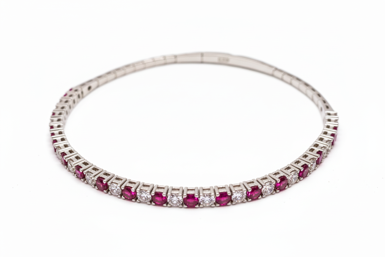 Ruby and CZ bracelet without clasp