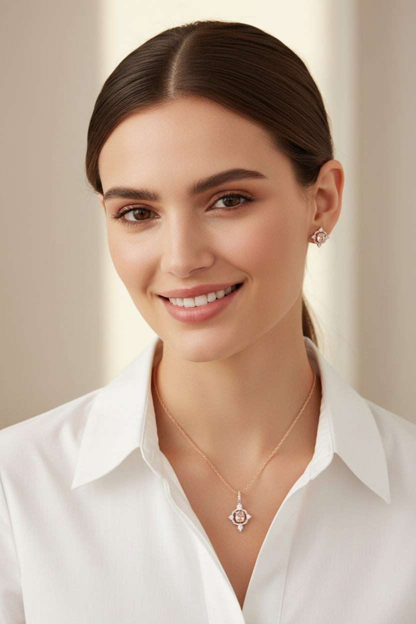 Smiling model with small pendant